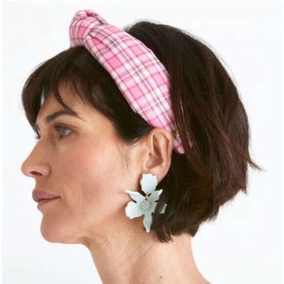 NEW Lele Sadoughi Plaid Knotted Headbands in Pink Strawberry Madras main image 5